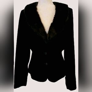 Victor Costa Fox Fur Velvet Jacket, Like New Thick Fox Lapel, Glass Bead Buttons